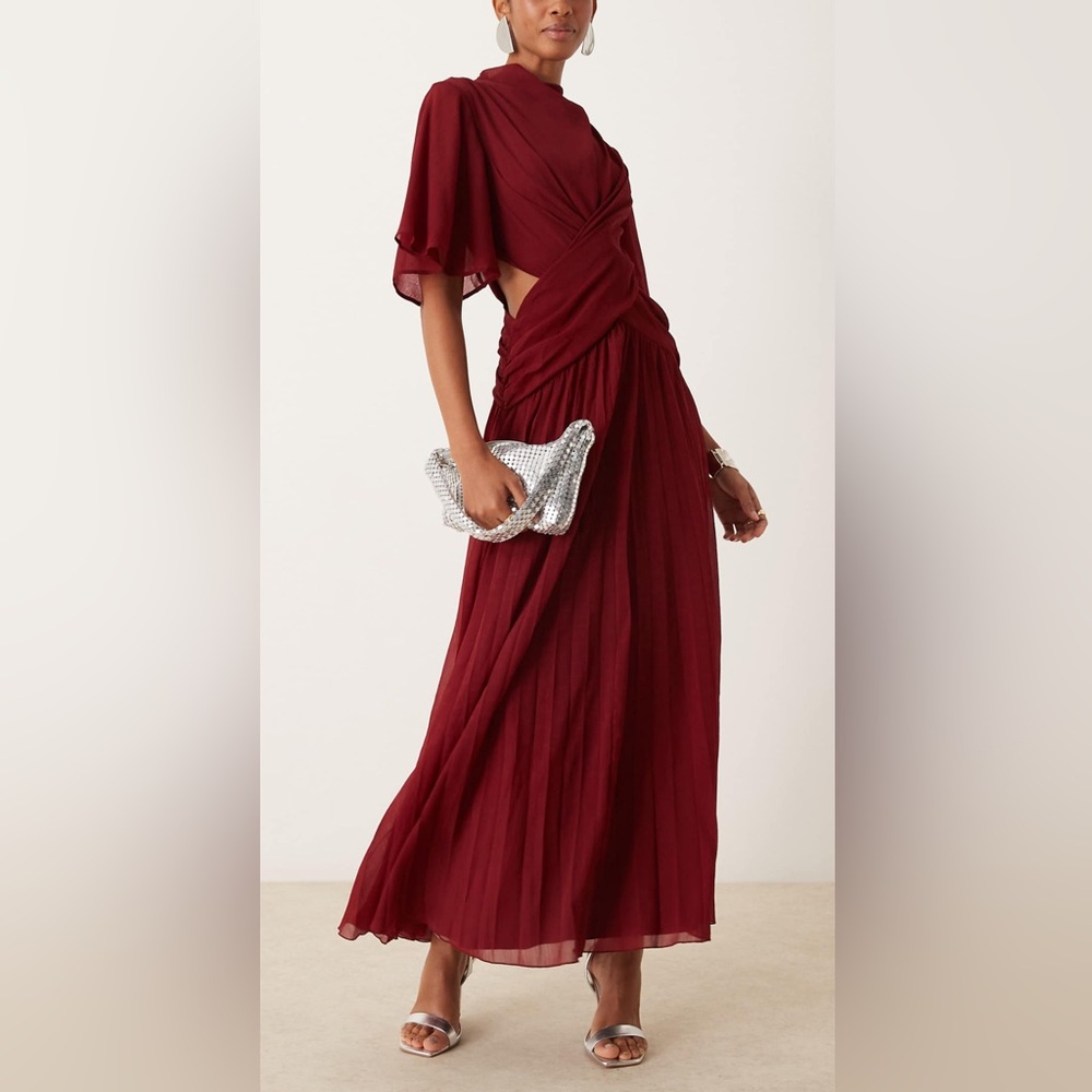ASOS burgundy pleated midi dress NWT